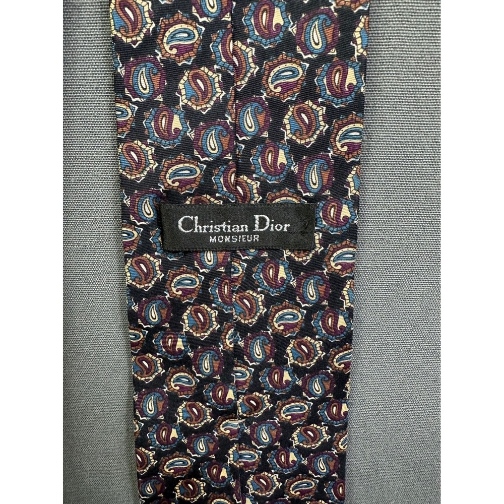 Christian Dior‎ Monsieur Silk Tie Navy Blue Burgundy Paisley Medallion Vintage